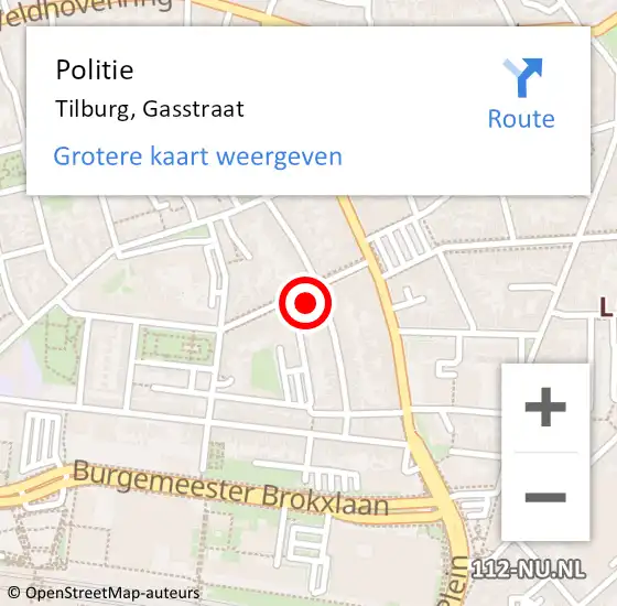 Locatie op kaart van de 112 melding: Politie Tilburg, Gasstraat op 11 januari 2024 15:18