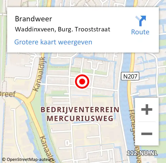 Locatie op kaart van de 112 melding: Brandweer Waddinxveen, Burg. Trooststraat op 21 september 2014 20:09