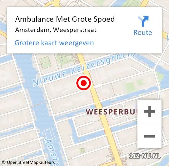 Locatie op kaart van de 112 melding: Ambulance Met Grote Spoed Naar Amsterdam, Weesperstraat op 11 januari 2024 15:27