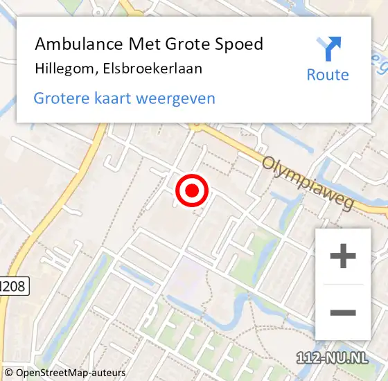 Locatie op kaart van de 112 melding: Ambulance Met Grote Spoed Naar Hillegom, Elsbroekerlaan op 11 januari 2024 15:47