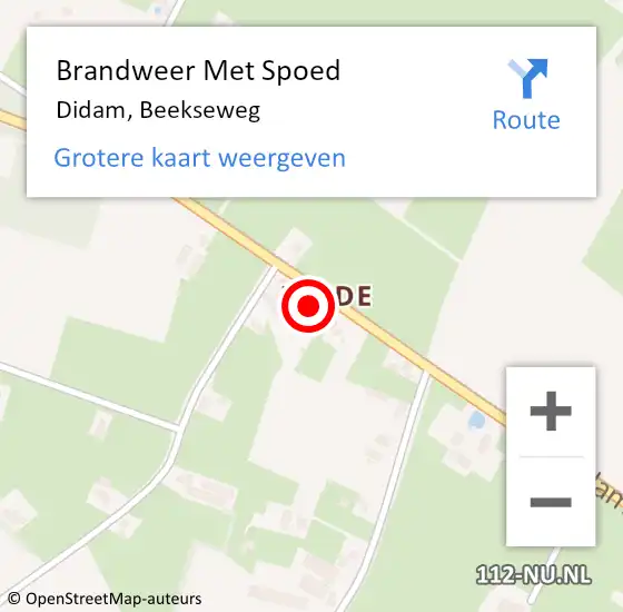 Locatie op kaart van de 112 melding: Brandweer Met Spoed Naar Didam, Beekseweg op 11 januari 2024 15:55