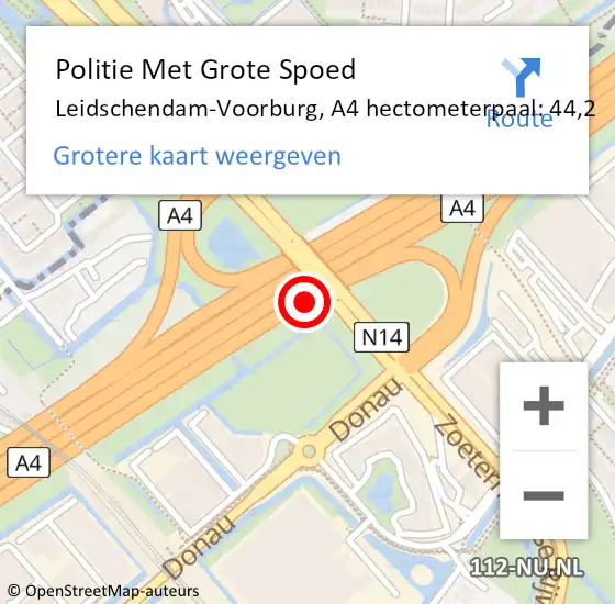 Locatie op kaart van de 112 melding: Politie Met Grote Spoed Naar Leidschendam-Voorburg, A4 hectometerpaal: 44,2 op 11 januari 2024 16:13