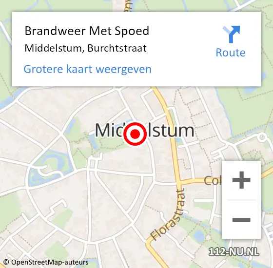 Locatie op kaart van de 112 melding: Brandweer Met Spoed Naar Middelstum, Burchtstraat op 11 januari 2024 16:21