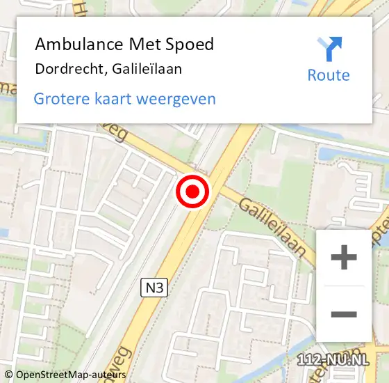 Locatie op kaart van de 112 melding: Ambulance Met Spoed Naar Dordrecht, Galileïlaan op 11 januari 2024 16:23