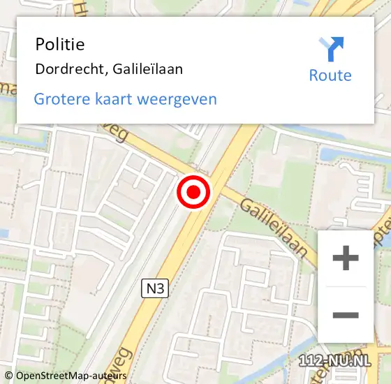 Locatie op kaart van de 112 melding: Politie Dordrecht, Galileïlaan op 11 januari 2024 16:24