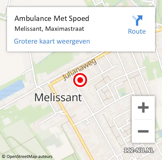 Locatie op kaart van de 112 melding: Ambulance Met Spoed Naar Melissant, Maximastraat op 11 januari 2024 16:32
