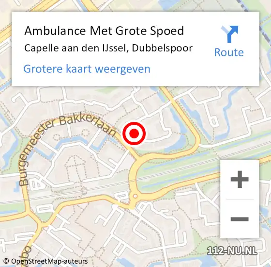 Locatie op kaart van de 112 melding: Ambulance Met Grote Spoed Naar Capelle aan den IJssel, Dubbelspoor op 11 januari 2024 16:41