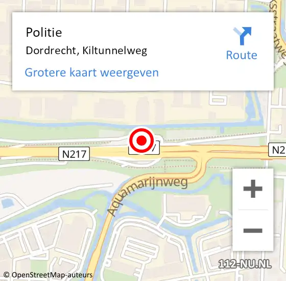 Locatie op kaart van de 112 melding: Politie Dordrecht, Kiltunnelweg op 11 januari 2024 17:04