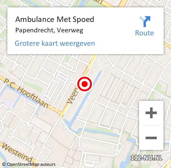 Locatie op kaart van de 112 melding: Ambulance Met Spoed Naar Papendrecht, Veerweg op 11 januari 2024 17:26