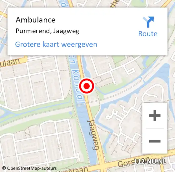 Locatie op kaart van de 112 melding: Ambulance Purmerend, Jaagweg op 11 januari 2024 17:29