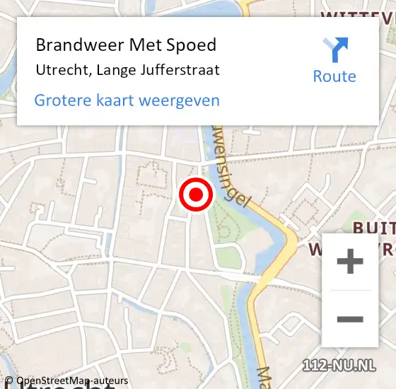 Locatie op kaart van de 112 melding: Brandweer Met Spoed Naar Utrecht, Lange Jufferstraat op 11 januari 2024 17:33