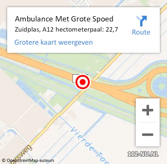 Locatie op kaart van de 112 melding: Ambulance Met Grote Spoed Naar Zuidplas, A12 hectometerpaal: 22,7 op 11 januari 2024 17:42
