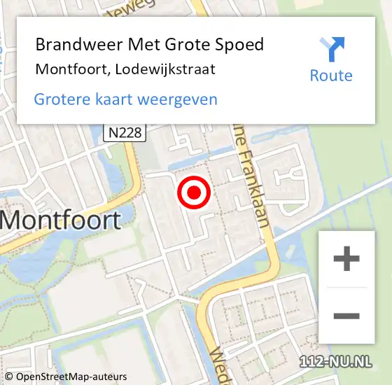 Locatie op kaart van de 112 melding: Brandweer Met Grote Spoed Naar Montfoort, Lodewijkstraat op 11 januari 2024 17:46