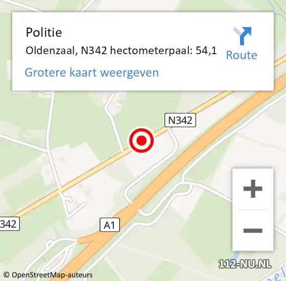 Locatie op kaart van de 112 melding: Politie Oldenzaal, N342 hectometerpaal: 54,1 op 11 januari 2024 18:05