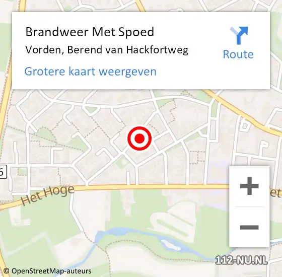 Locatie op kaart van de 112 melding: Brandweer Met Spoed Naar Vorden, Berend van Hackfortweg op 11 januari 2024 18:10