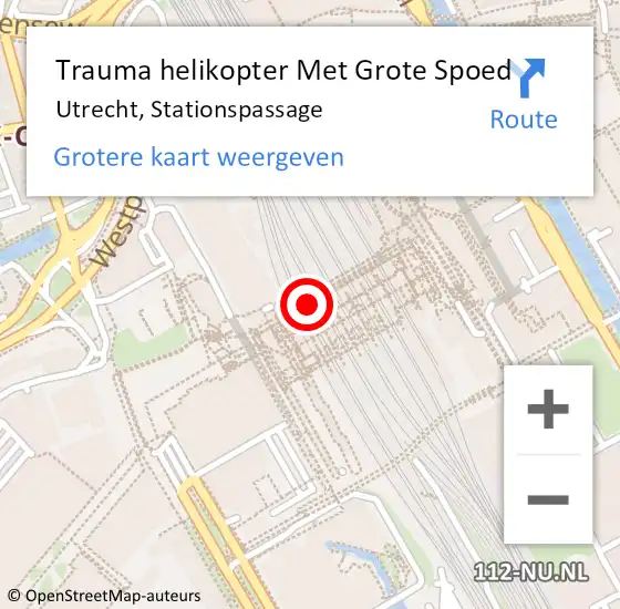 Locatie op kaart van de 112 melding: Trauma helikopter Met Grote Spoed Naar Utrecht, Stationspassage op 11 januari 2024 18:13