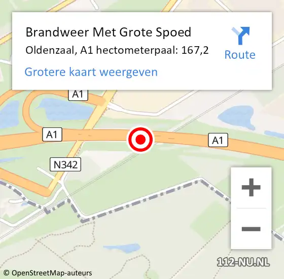 Locatie op kaart van de 112 melding: Brandweer Met Grote Spoed Naar Oldenzaal, A1 hectometerpaal: 167,2 op 11 januari 2024 18:21