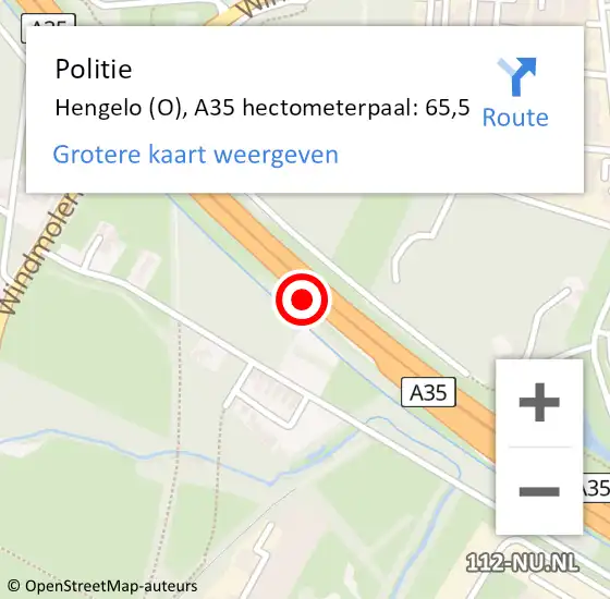Locatie op kaart van de 112 melding: Politie Hengelo (O), A35 hectometerpaal: 65,5 op 11 januari 2024 18:29