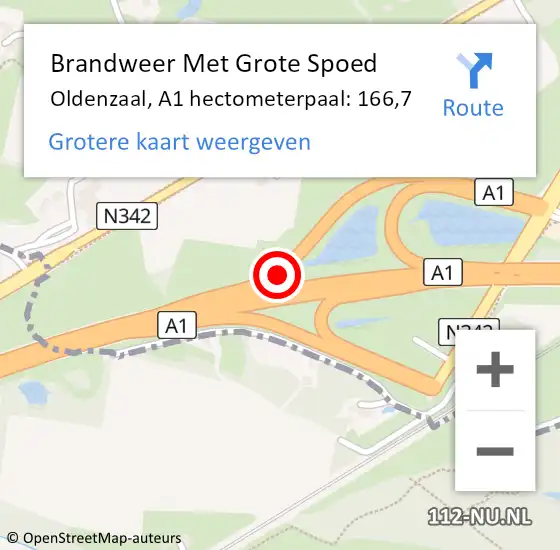 Locatie op kaart van de 112 melding: Brandweer Met Grote Spoed Naar Oldenzaal, A1 hectometerpaal: 166,7 op 11 januari 2024 18:43