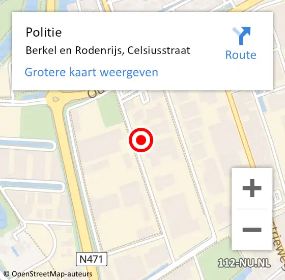 Locatie op kaart van de 112 melding: Politie Berkel en Rodenrijs, Celsiusstraat op 11 januari 2024 18:45