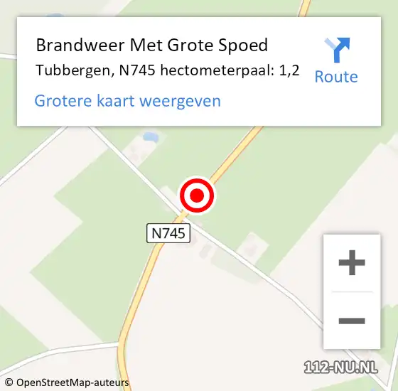 Locatie op kaart van de 112 melding: Brandweer Met Grote Spoed Naar Tubbergen, N745 hectometerpaal: 1,2 op 11 januari 2024 18:49