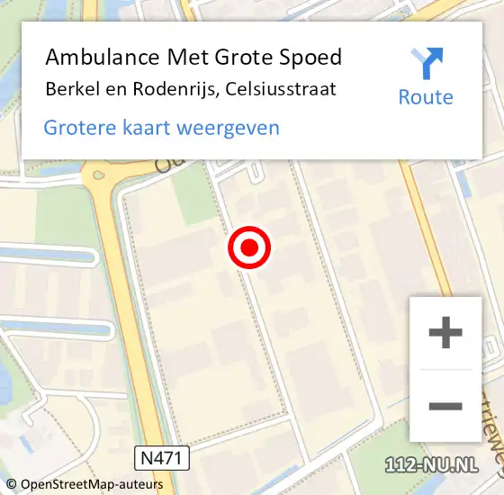 Locatie op kaart van de 112 melding: Ambulance Met Grote Spoed Naar Berkel en Rodenrijs, Celsiusstraat op 11 januari 2024 18:49