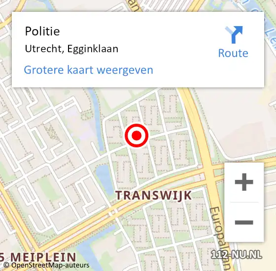 Locatie op kaart van de 112 melding: Politie Utrecht, Egginklaan op 11 januari 2024 18:50