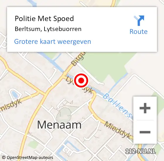 Locatie op kaart van de 112 melding: Politie Met Spoed Naar Berltsum, Lytsebuorren op 11 januari 2024 18:55