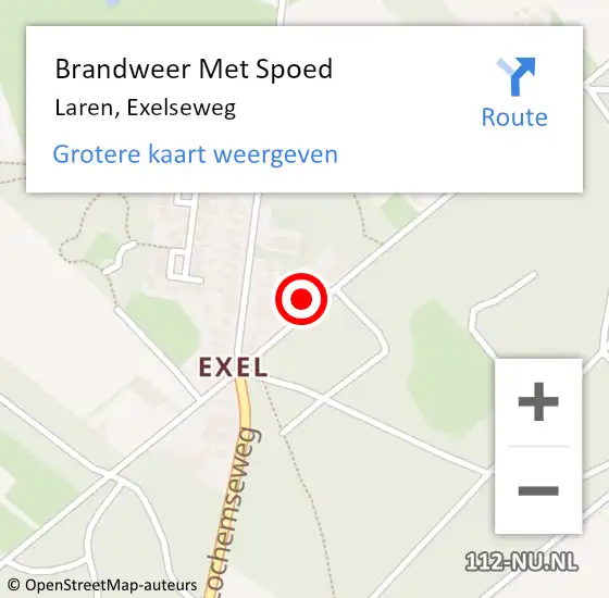 Locatie op kaart van de 112 melding: Brandweer Met Spoed Naar Laren, Exelseweg op 11 januari 2024 19:09
