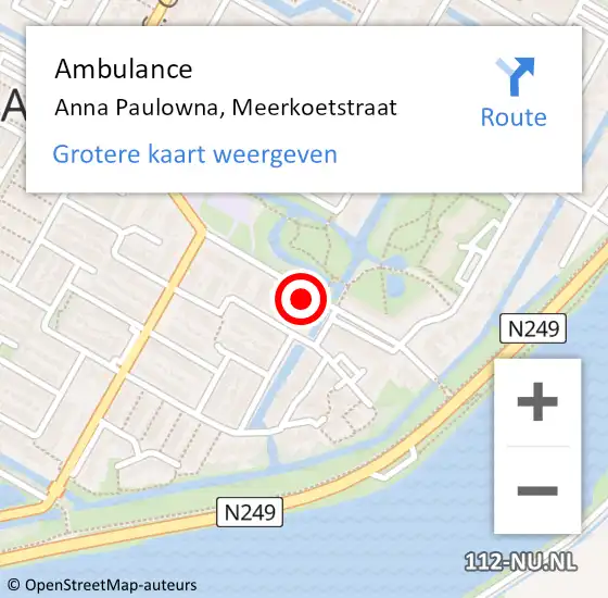 Locatie op kaart van de 112 melding: Ambulance Anna Paulowna, Meerkoetstraat op 11 januari 2024 19:28