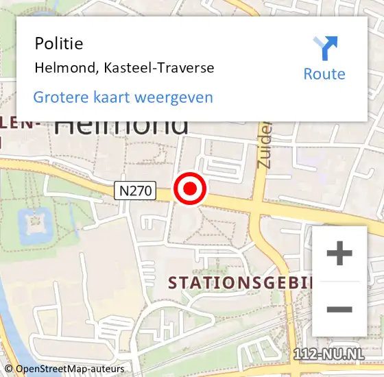 Locatie op kaart van de 112 melding: Politie Helmond, Kasteel-Traverse op 11 januari 2024 19:50