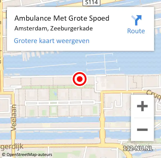 Locatie op kaart van de 112 melding: Ambulance Met Grote Spoed Naar Amsterdam, Zeeburgerkade op 11 januari 2024 19:51
