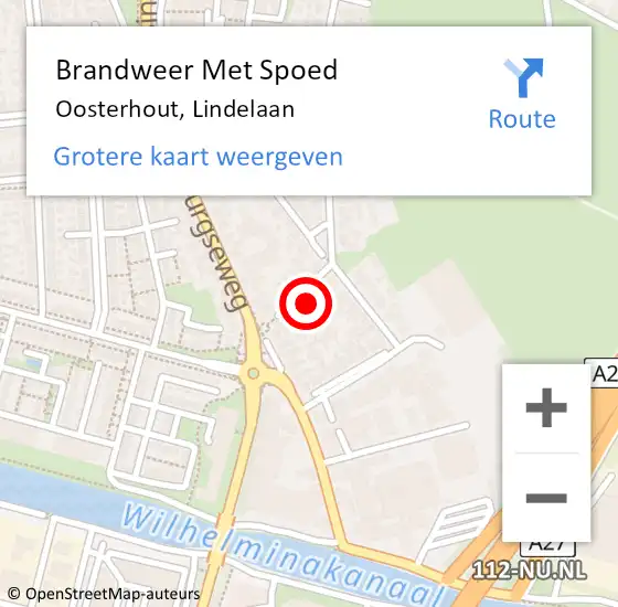 Locatie op kaart van de 112 melding: Brandweer Met Spoed Naar Oosterhout, Lindelaan op 11 januari 2024 20:31