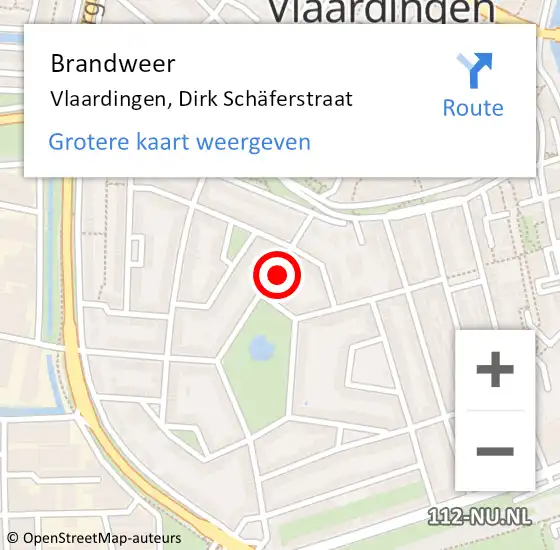 Locatie op kaart van de 112 melding: Brandweer Vlaardingen, Dirk Schäferstraat op 11 januari 2024 20:35