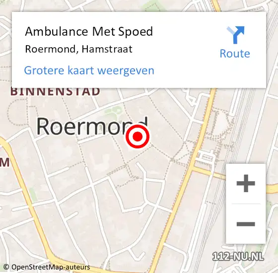 Locatie op kaart van de 112 melding: Ambulance Met Spoed Naar Roermond, Hamstraat op 11 januari 2024 20:49