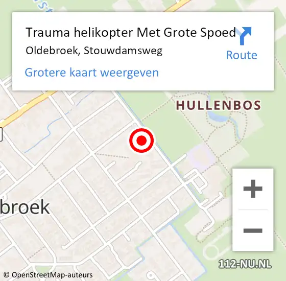 Locatie op kaart van de 112 melding: Trauma helikopter Met Grote Spoed Naar Oldebroek, Stouwdamsweg op 11 januari 2024 20:49