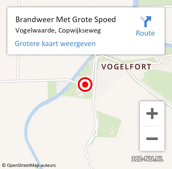 Locatie op kaart van de 112 melding: Brandweer Met Grote Spoed Naar Vogelwaarde, Copwijkseweg op 11 januari 2024 20:55