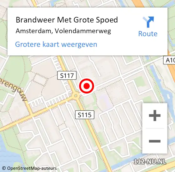 Locatie op kaart van de 112 melding: Brandweer Met Grote Spoed Naar Amsterdam, Volendammerweg op 11 januari 2024 20:57