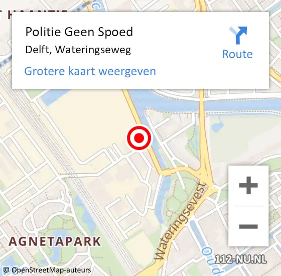 Locatie op kaart van de 112 melding: Politie Geen Spoed Naar Delft, Wateringseweg op 11 januari 2024 20:58