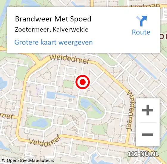 Locatie op kaart van de 112 melding: Brandweer Met Spoed Naar Zoetermeer, Kalverweide op 11 januari 2024 21:08