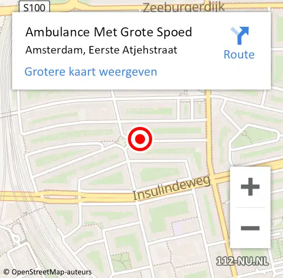 Locatie op kaart van de 112 melding: Ambulance Met Grote Spoed Naar Amsterdam, Eerste Atjehstraat op 11 januari 2024 21:13