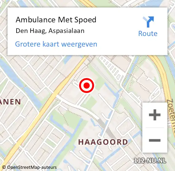 Locatie op kaart van de 112 melding: Ambulance Met Spoed Naar Den Haag, Aspasialaan op 11 januari 2024 21:51