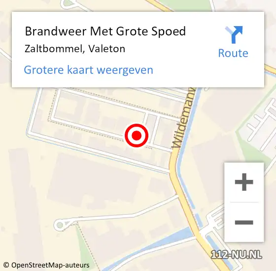 Locatie op kaart van de 112 melding: Brandweer Met Grote Spoed Naar Zaltbommel, Valeton op 11 januari 2024 21:56