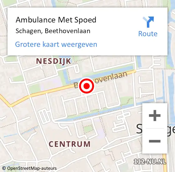 Locatie op kaart van de 112 melding: Ambulance Met Spoed Naar Schagen, Beethovenlaan op 11 januari 2024 22:21