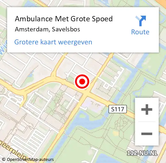 Locatie op kaart van de 112 melding: Ambulance Met Grote Spoed Naar Amsterdam, Savelsbos op 21 september 2014 21:25