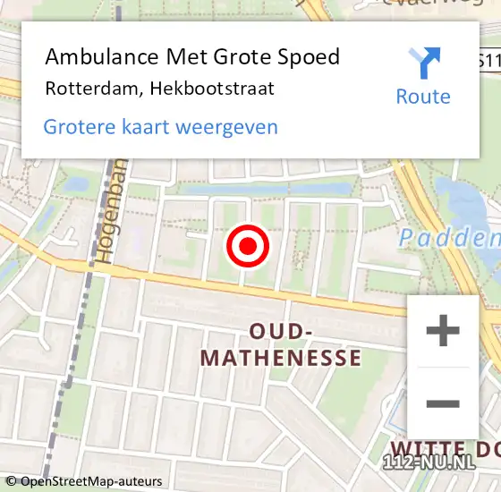 Locatie op kaart van de 112 melding: Ambulance Met Grote Spoed Naar Rotterdam, Hekbootstraat op 11 januari 2024 22:39
