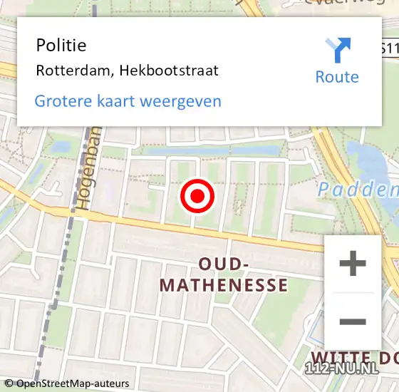 Locatie op kaart van de 112 melding: Politie Rotterdam, Hekbootstraat op 11 januari 2024 22:40