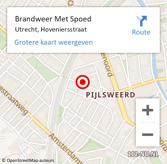 Locatie op kaart van de 112 melding: Brandweer Met Spoed Naar Utrecht, Hoveniersstraat op 11 januari 2024 22:56