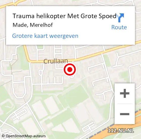 Locatie op kaart van de 112 melding: Trauma helikopter Met Grote Spoed Naar Made, Merelhof op 11 januari 2024 23:18