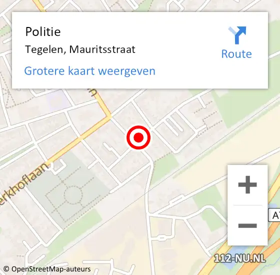 Locatie op kaart van de 112 melding: Politie Tegelen, Mauritsstraat op 12 januari 2024 00:52